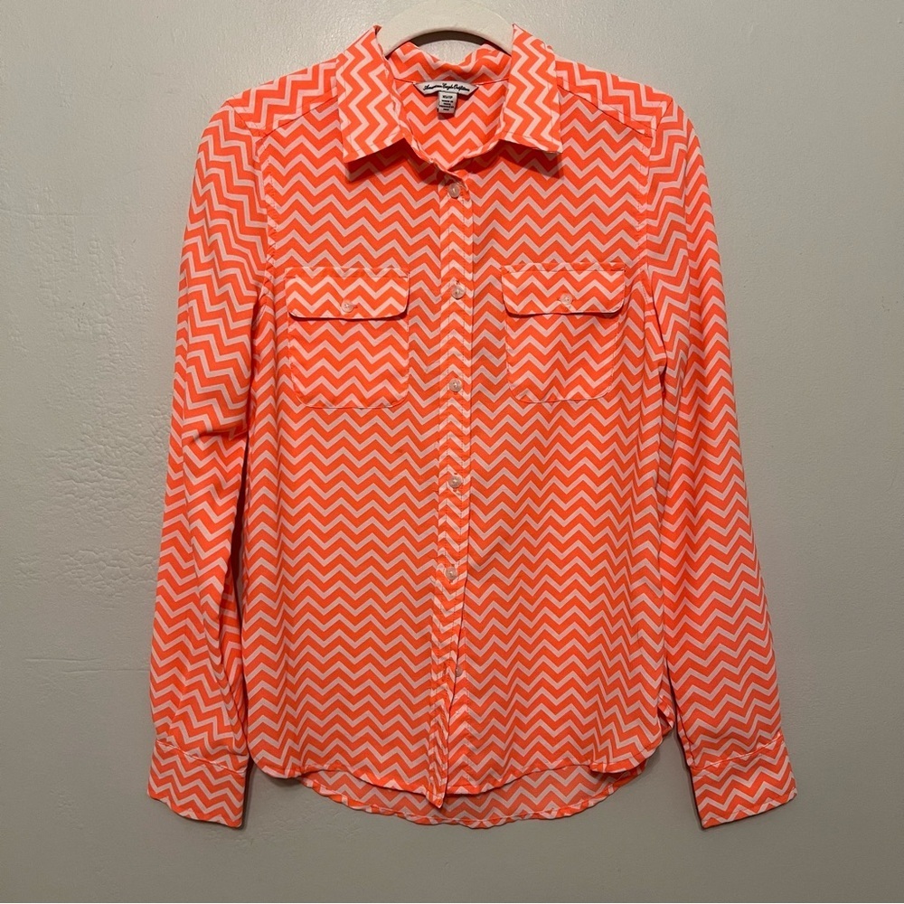 American Eagle Outfitters Orange Chevron Button Down‎ Shirt XS